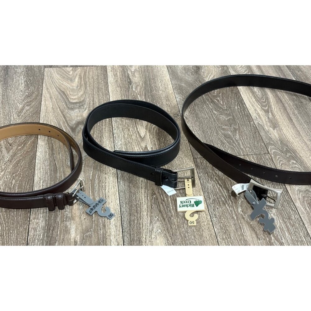 NEW MENS PLUS SIZE LEATHER BELTS SIZE 50 3 PCS. BROWN-BLACK REVERSIBLE READ!!